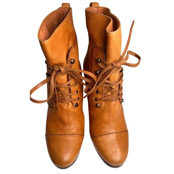 Vtg J Crew Leather LaceUp Heeled Ankle Booties Women Sz 7.5 Italian Made Granny - Picture 4 of 16